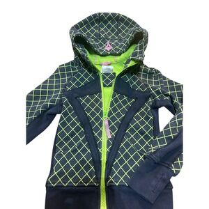 Ivivva Lululemon Girls Hoodie Jacket Sz 6 Navy Lime Thumbholes Athletic Zip